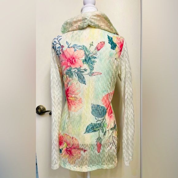 Bright Spring/Floral Lace Open Front Cardigan, XL - Picture 6 of 7